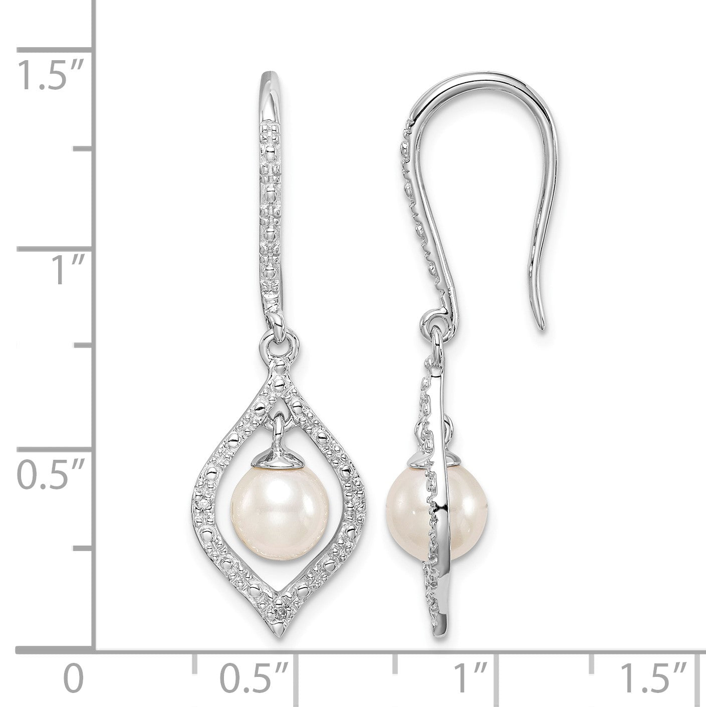 Sterling Silver Rhodium Plated Diamond and FW Cultured Pearl Ear