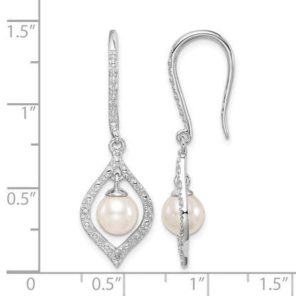 Sterling Silver Rhodium Plated Diamond and FW Cultured Pearl Ear