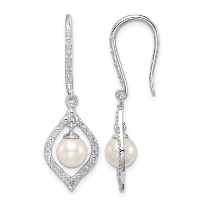 Sterling Silver Rhodium Plated Diamond and FW Cultured Pearl Ear