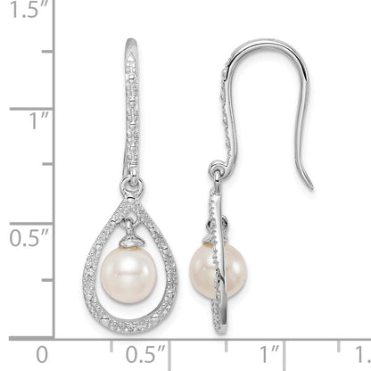 Sterling Silver Rhod Plated Dia. and FW Cultured Pearl Dangle Ear