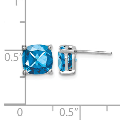 Sterling Silver Rhodium Plated London Blue Topaz Post Earrings