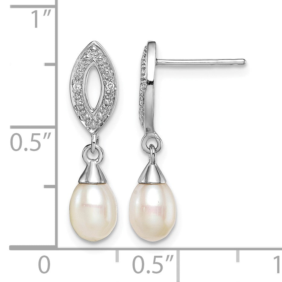 Sterling Silver Rhod Plated Diamond and FW Cultured Pearl Post Ear