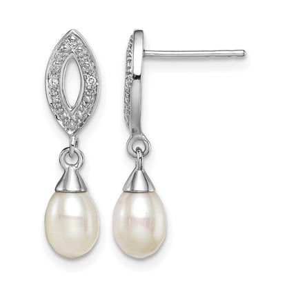 Sterling Silver Rhod Plated Diamond and FW Cultured Pearl Post Ear