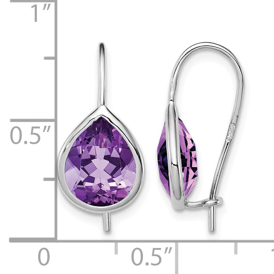 Sterling Silver Rhodium Plated Amethyst Teardrop Dangle Earrings