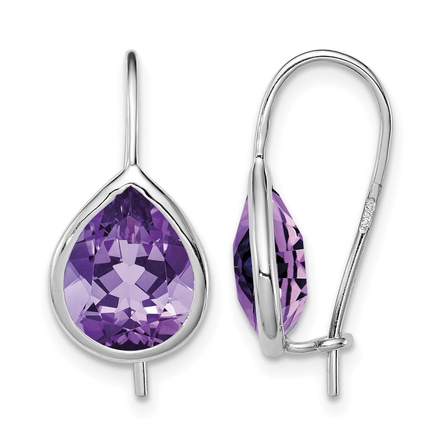 Sterling Silver Rhodium Plated Amethyst Teardrop Dangle Earrings