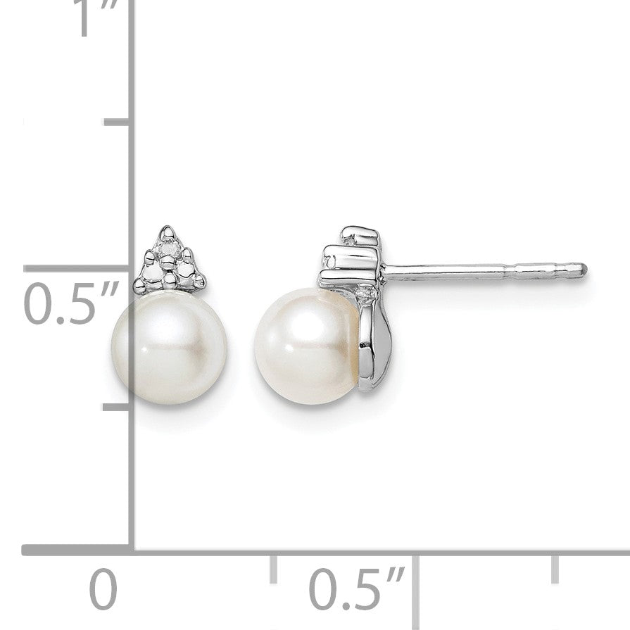 Sterling Silver Rhod Plated Diamond and FW Cultured Pearl Post Ear