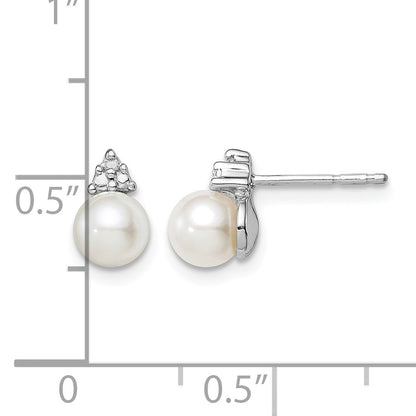 Sterling Silver Rhod Plated Diamond and FW Cultured Pearl Post Ear