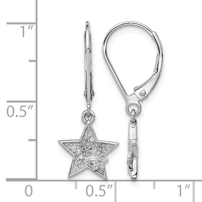Sterling Silver Rhodium Plated Diamond Star Leverback Earrings