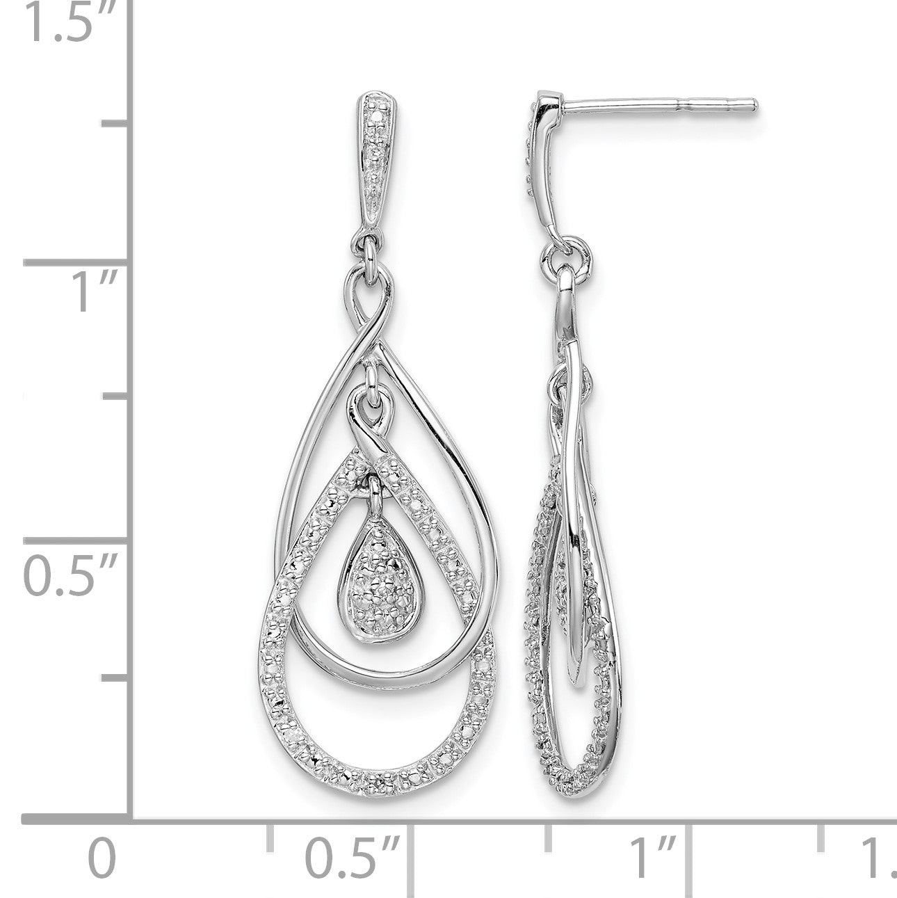 Sterling Silver Rhodium Plated Diamond Post Dangle Earrings
