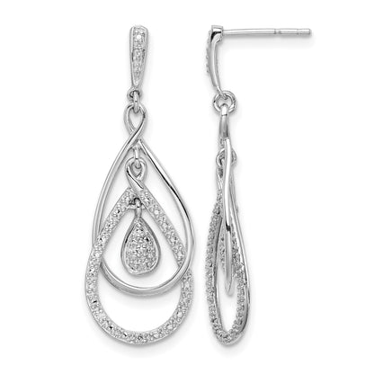 Sterling Silver Rhodium Plated Diamond Post Dangle Earrings