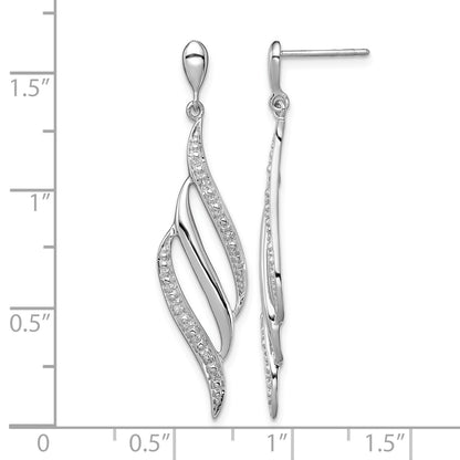Sterling Silver Rhodium Plated Diamond Swirl Post Dangle Earrings