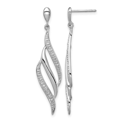 Sterling Silver Rhodium Plated Diamond Swirl Post Dangle Earrings