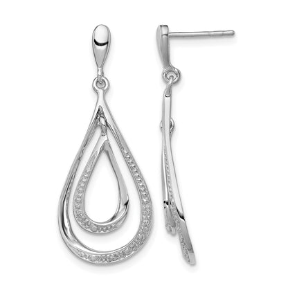 Sterling Silver Rhodium Plated Diamond Post Dangle Earrings