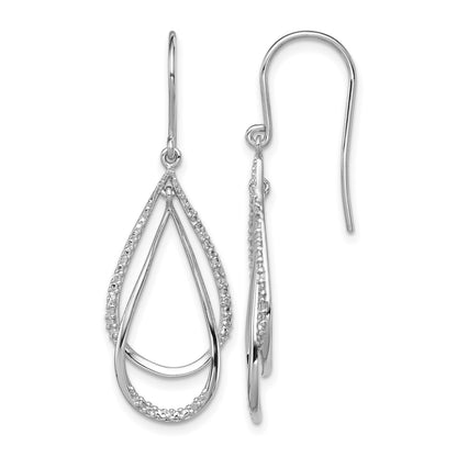 Sterling Silver Rhodium Plated Diamond Dangle Earrings