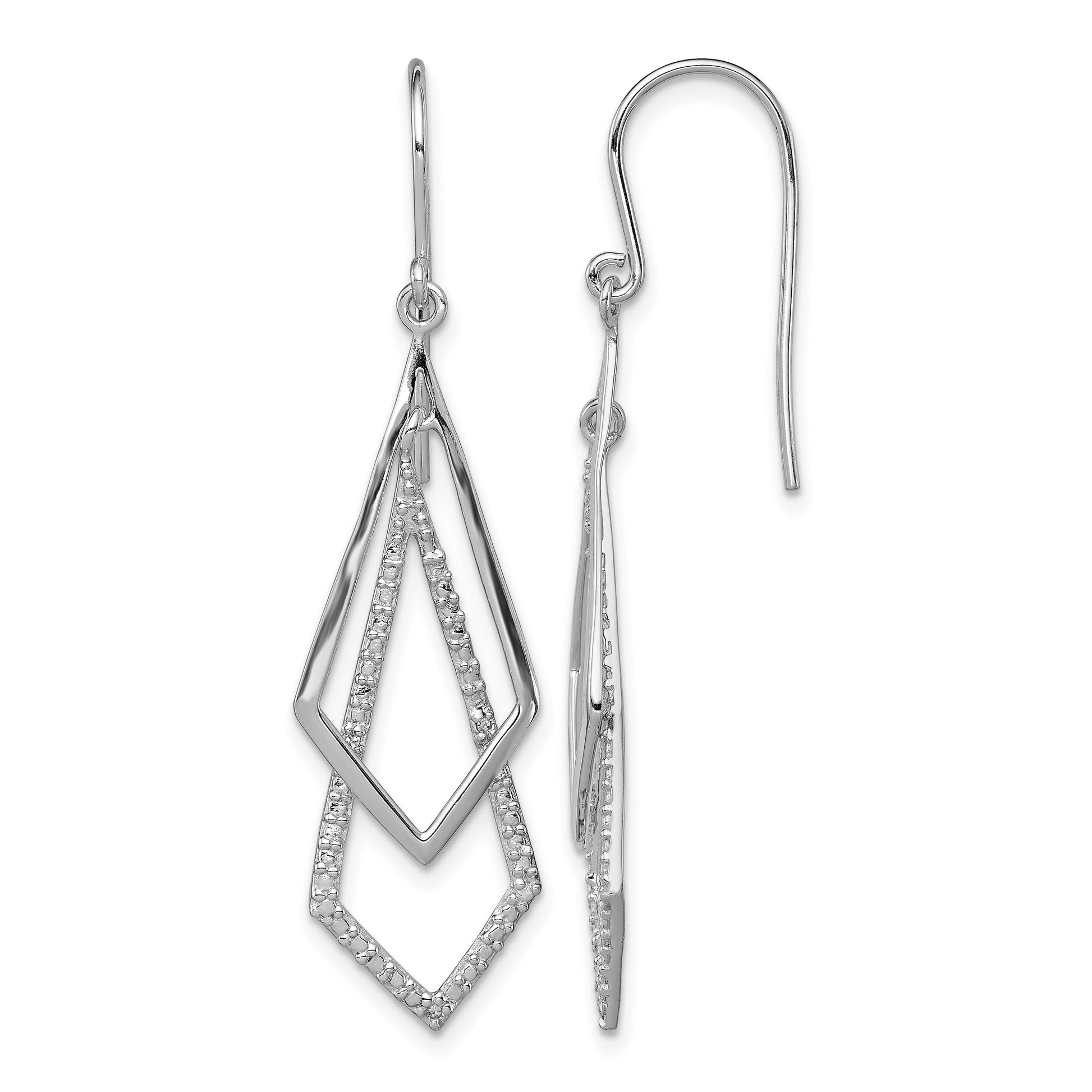 Sterling Silver Rhodium Plated Diamond Dangle Earrings