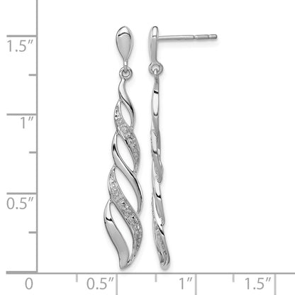 Sterling Silver Rhodium Plated Diamond Swirl Post Dangle Earrings