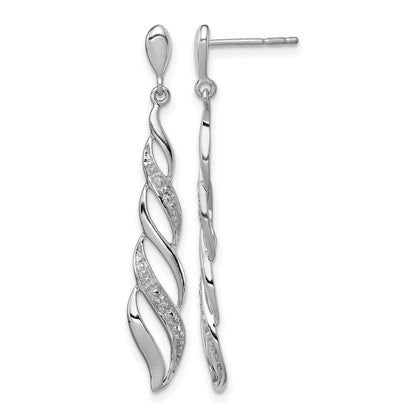 Sterling Silver Rhodium Plated Diamond Swirl Post Dangle Earrings