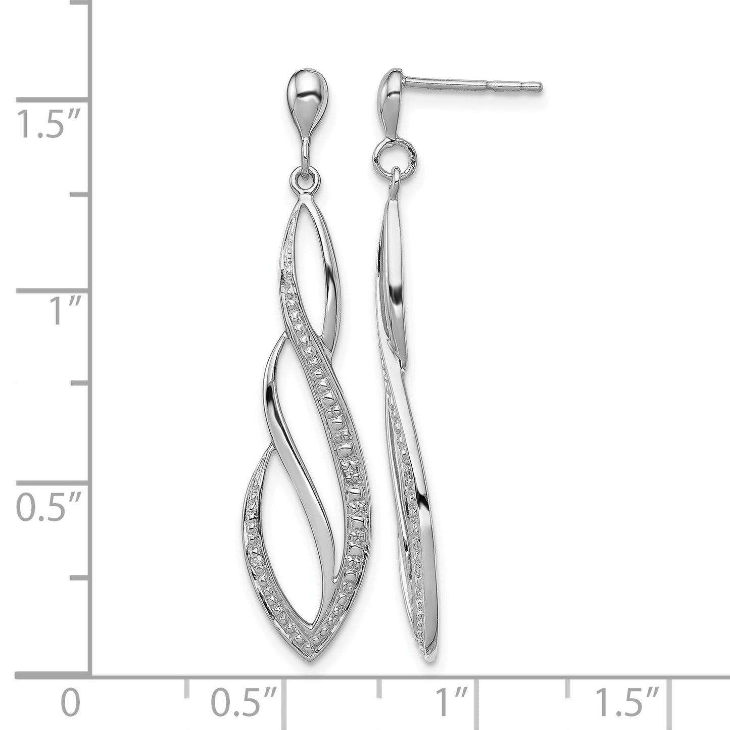 Sterling Silver Rhodium Plated Diamond Swirl Post Dangle Earrings