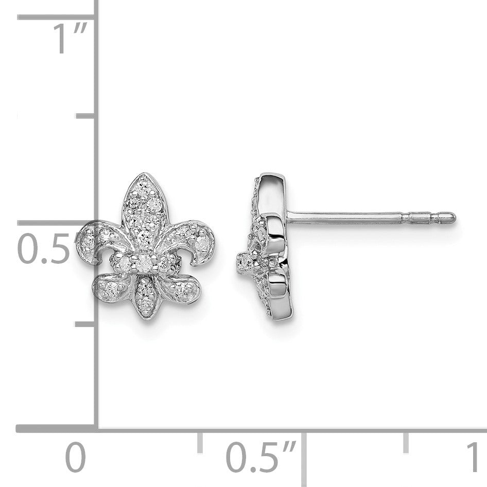 Sterling Silver Rhodium 0.16ct Diam. Fleur de Lis Post Earrings