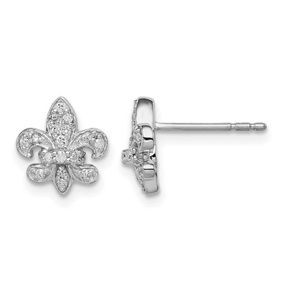 Sterling Silver Rhodium 0.16ct Diam. Fleur de Lis Post Earrings