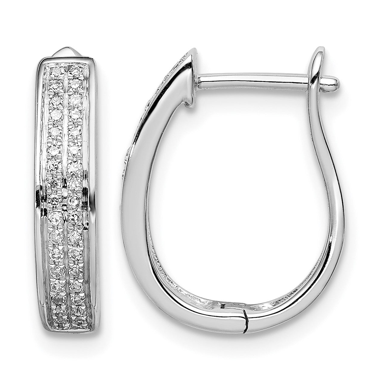 Sterling Silver Rhodium Diam. Oval Hinged Hoop Earrings