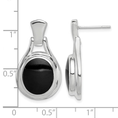 Sterling Silver Rhodium-plated Polished Oval Onyx Post Dangle Earrings