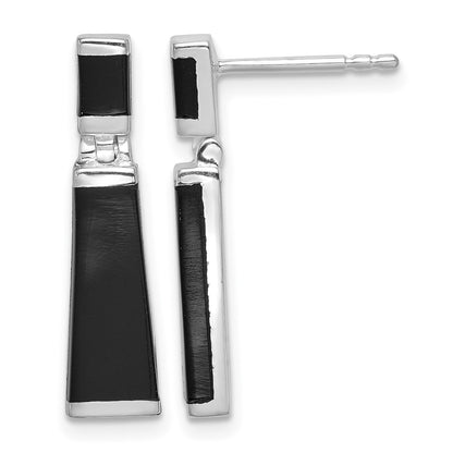 Sterling Silver Rhodium-plated Polished Tapered Onyx Post Drop Earrings