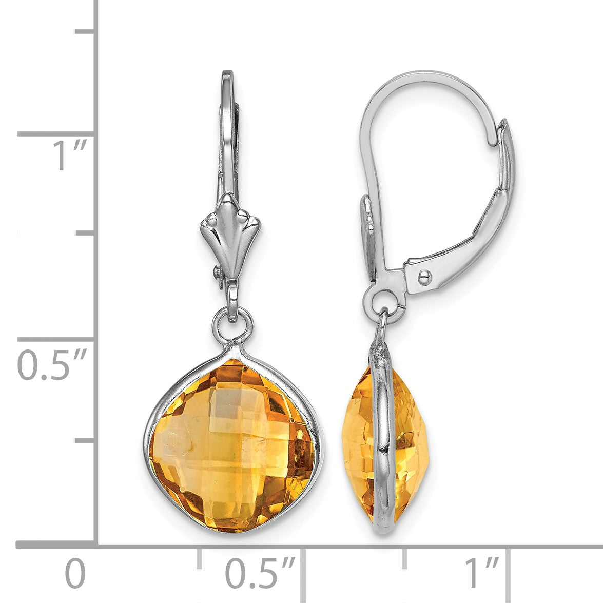 Sterling Silver Rhodium-plated Citrine Dangle Lever Back Earrings