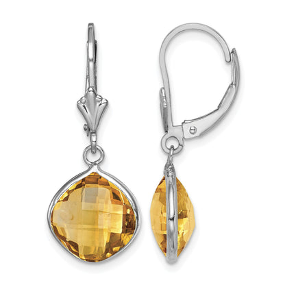 Sterling Silver Rhodium-plated Citrine Dangle Lever Back Earrings