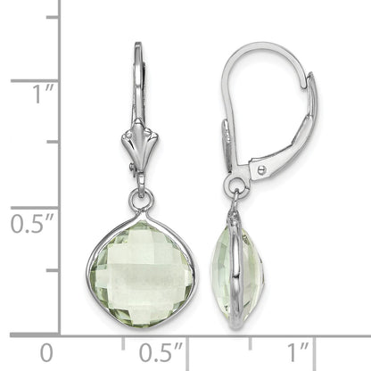 Sterling Silver Rhodium-plated Green Quartz Dangle Lever Back Earrings