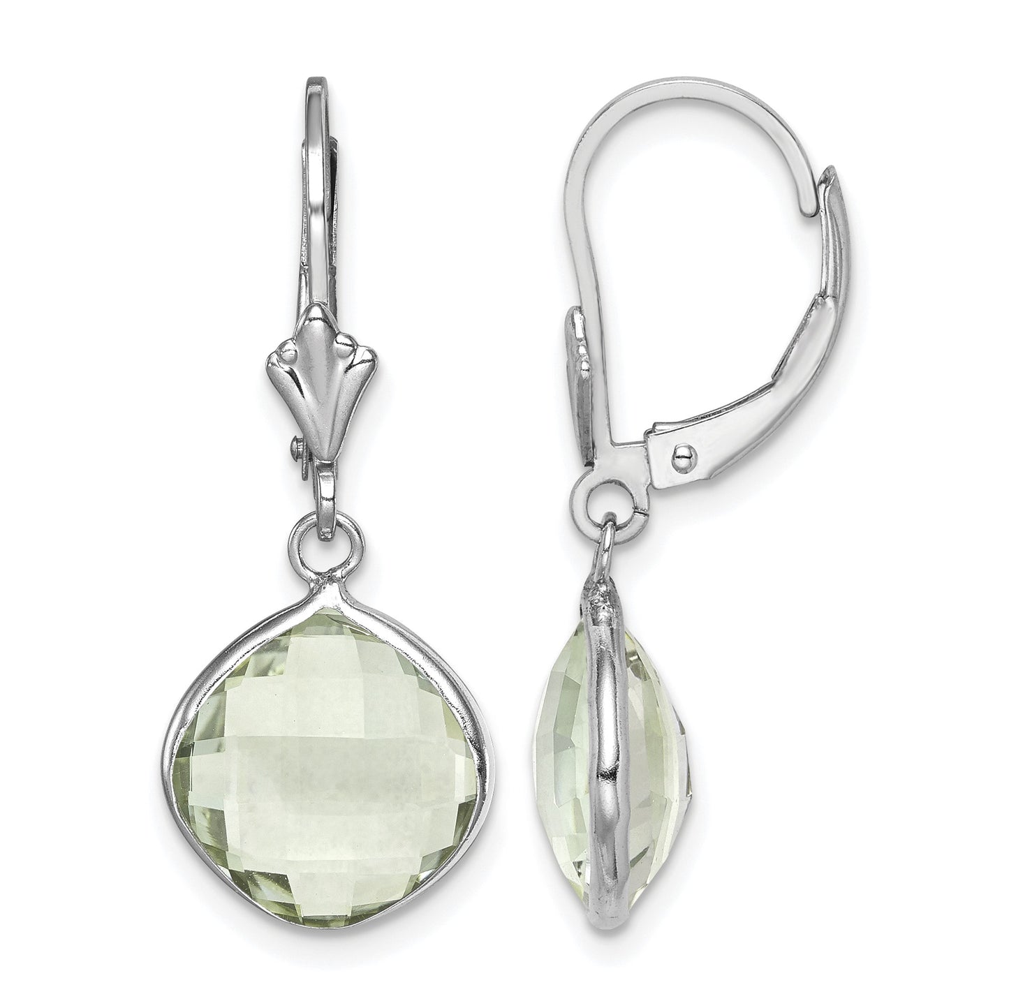 Sterling Silver Rhodium-plated Green Quartz Dangle Lever Back Earrings