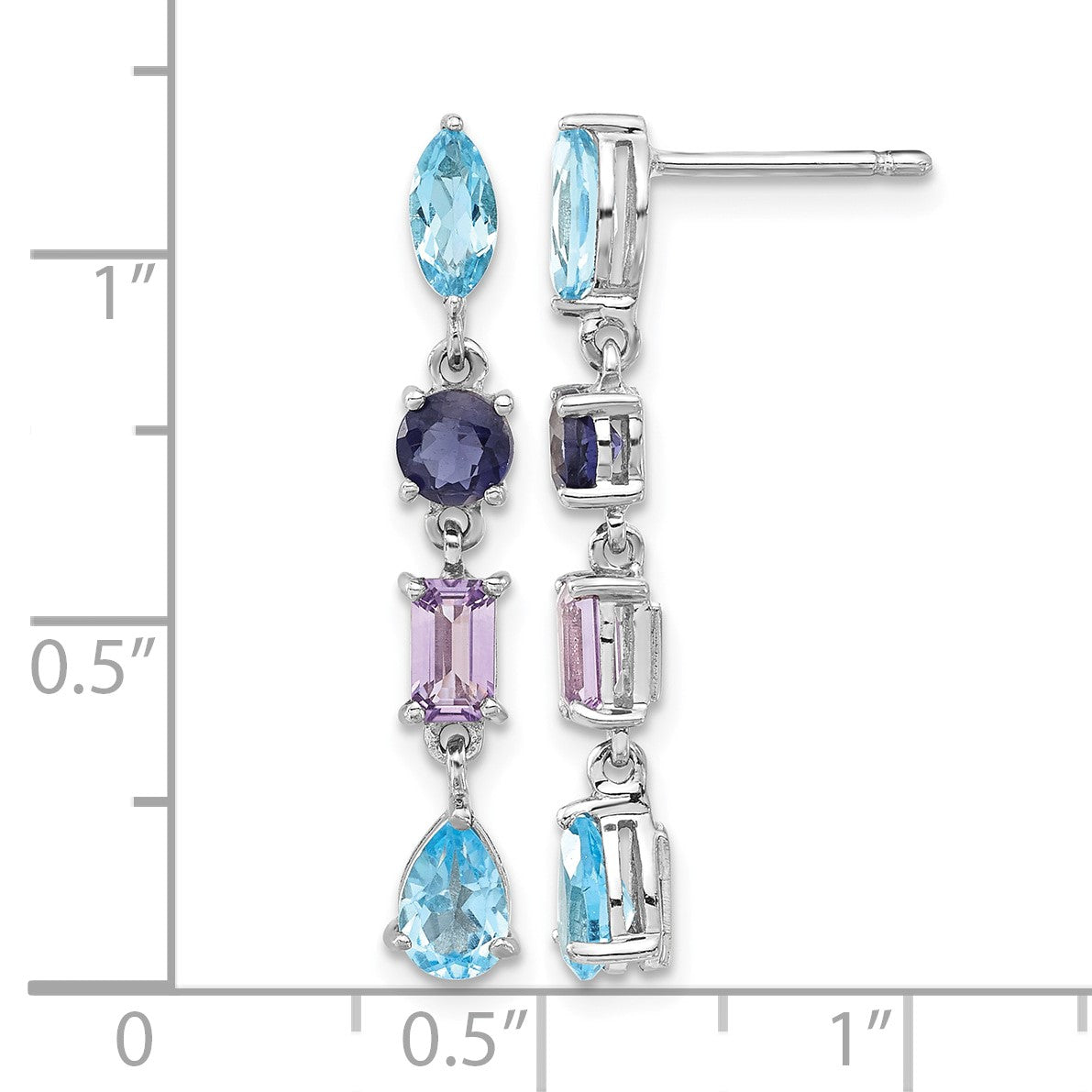 Sterling Silver Rhodium Amethyst Blue Topaz and Iolite Dangle Earrings