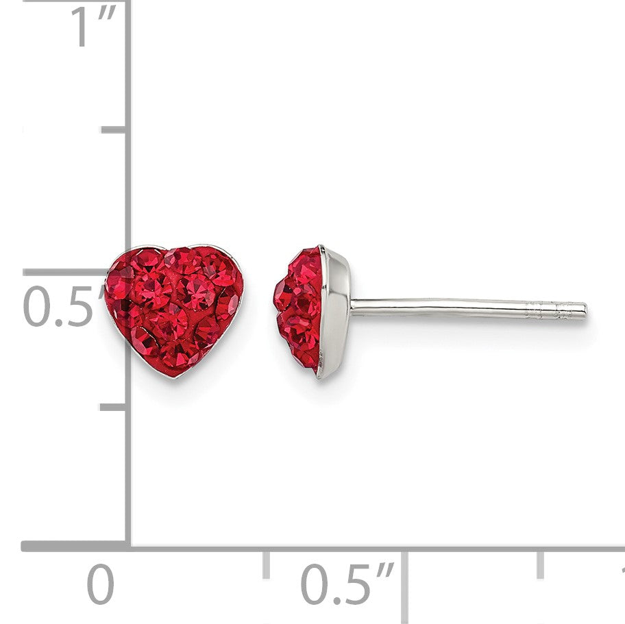 Sterling Silver Red Preciosa Crystal Heart Post Earrings