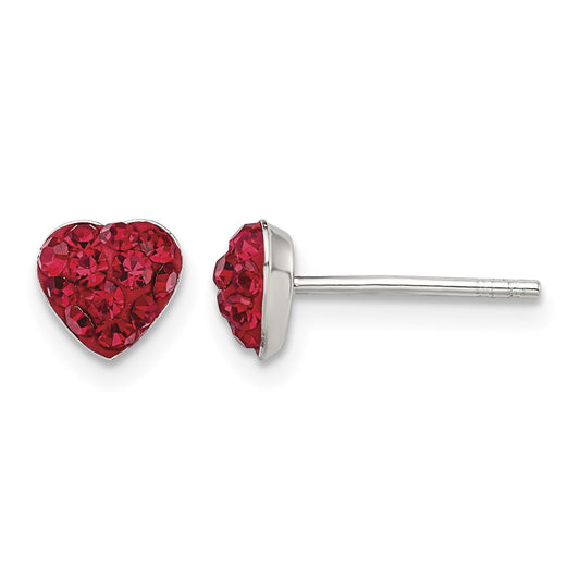 Sterling Silver Red Preciosa Crystal Heart Post Earrings