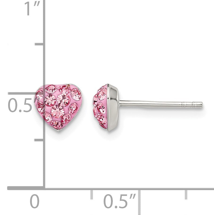 Sterling Silver Rhod-plated Pink Preciosa Crystal Heart Post Stud Earrings