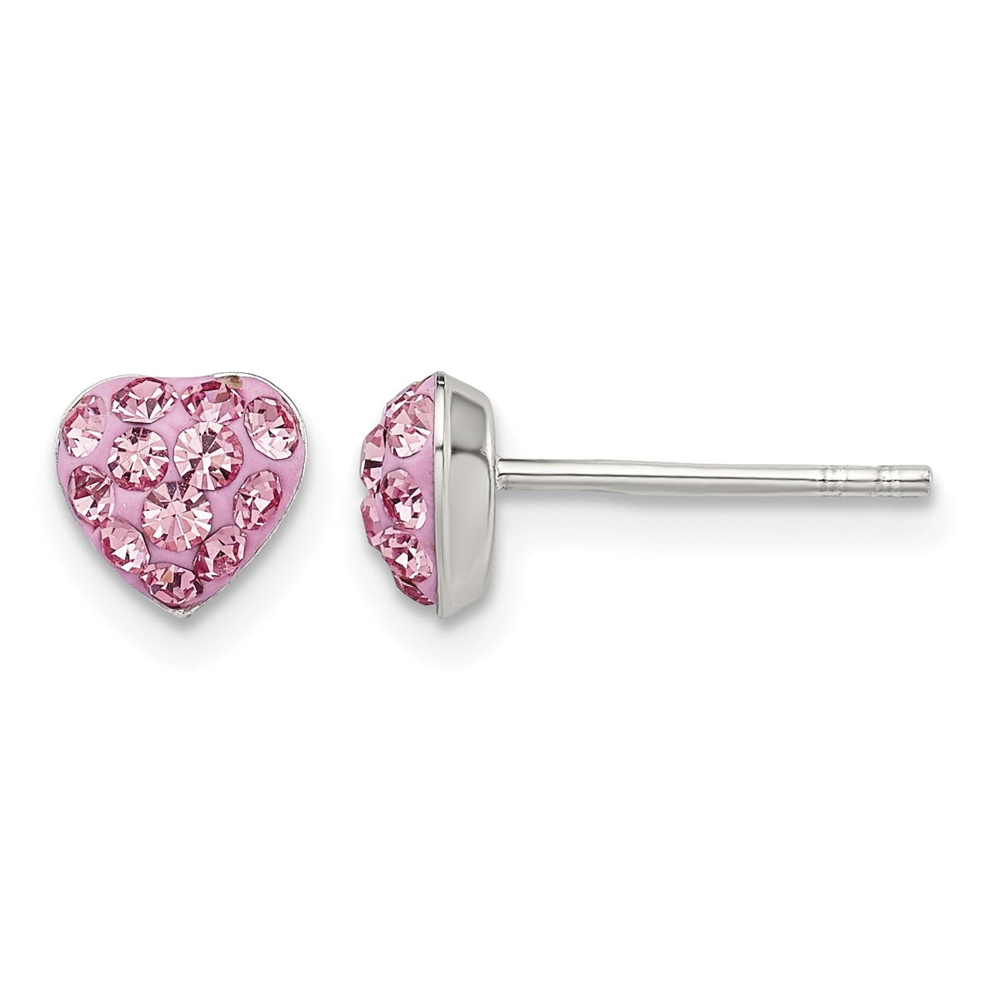 Sterling Silver Rhod-plated Pink Preciosa Crystal Heart Post Stud Earrings