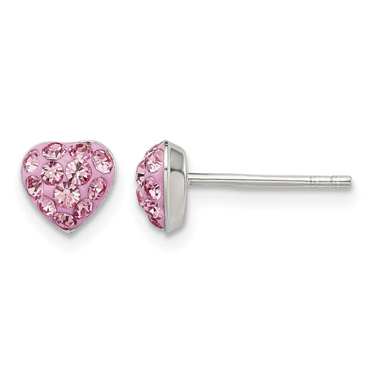 Sterling Silver Rhod-plated Pink Preciosa Crystal Heart Post Stud Earrings