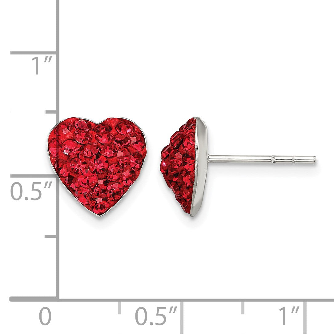 Sterling Silver Rhodium-plated Red Preciosa Crystal Heart Post Earrings