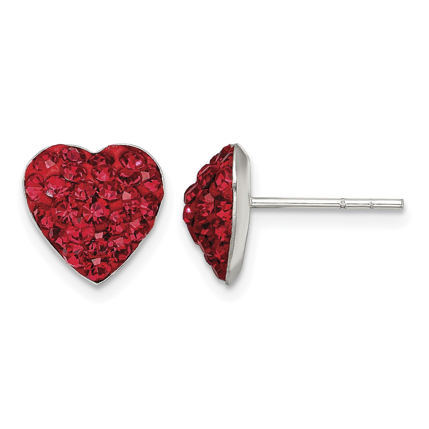 Sterling Silver Rhodium-plated Red Preciosa Crystal Heart Post Earrings