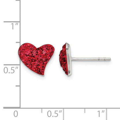 Sterling Silver Rhodium-plated Red Preciosa Crystal Heart Post Earrings