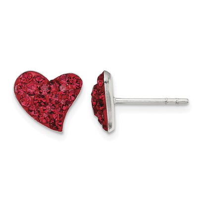 Sterling Silver Rhodium-plated Red Preciosa Crystal Heart Post Earrings