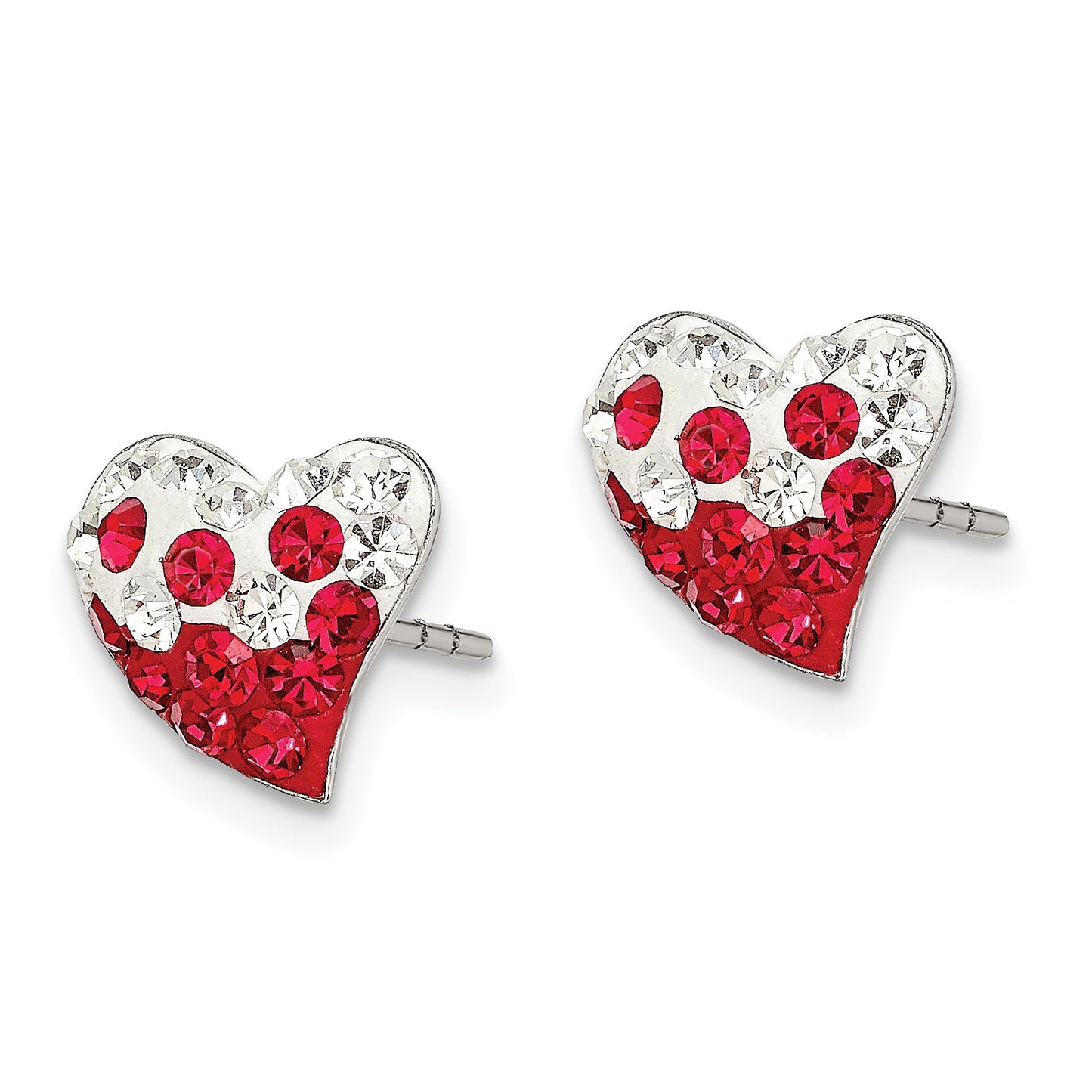 Sterling Silver Rhod-plated Red and White Preciosa Crystal Heart Earrings