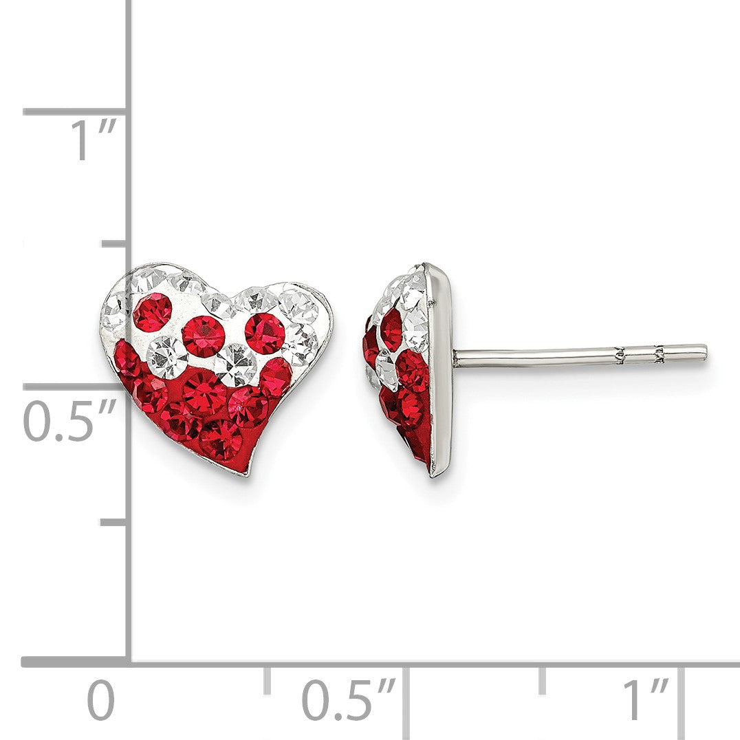 Sterling Silver Rhod-plated Red and White Preciosa Crystal Heart Earrings