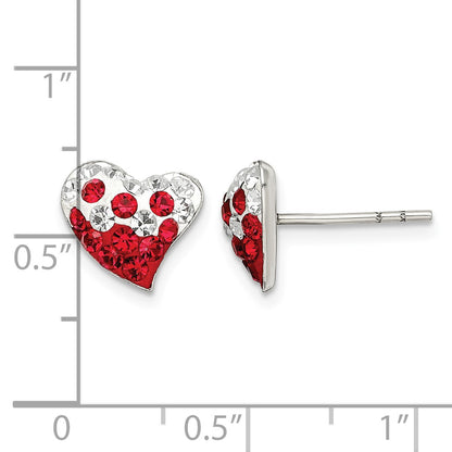 Sterling Silver Rhod-plated Red and White Preciosa Crystal Heart Earrings