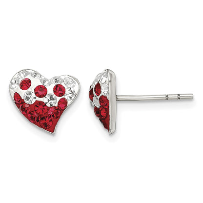 Sterling Silver Rhod-plated Red and White Preciosa Crystal Heart Earrings