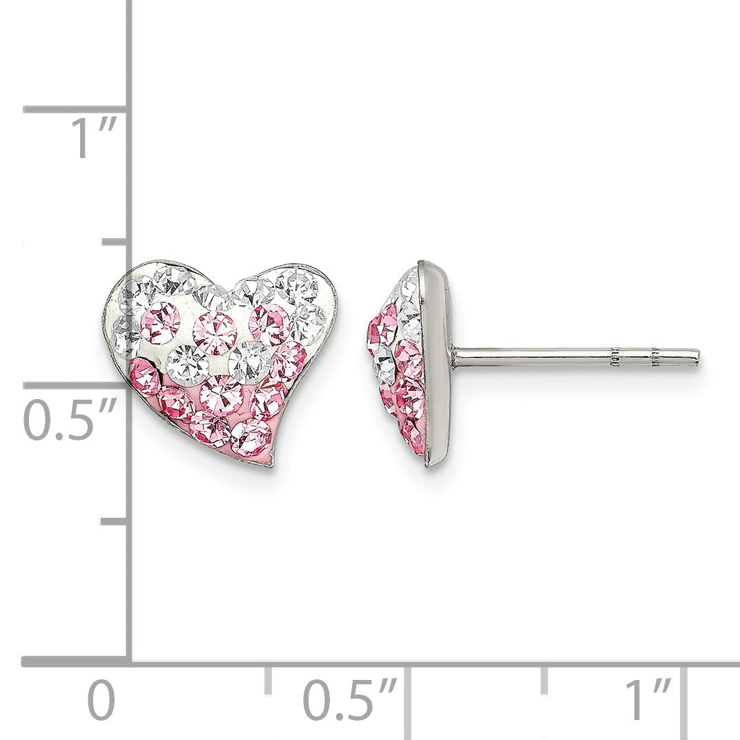 Sterling Silver Rhod-pltd Pink/White Preciosa Crystal Heart Post Earrings
