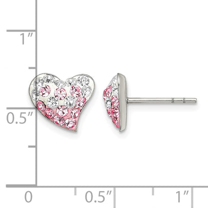 Sterling Silver Rhod-pltd Pink/White Preciosa Crystal Heart Post Earrings