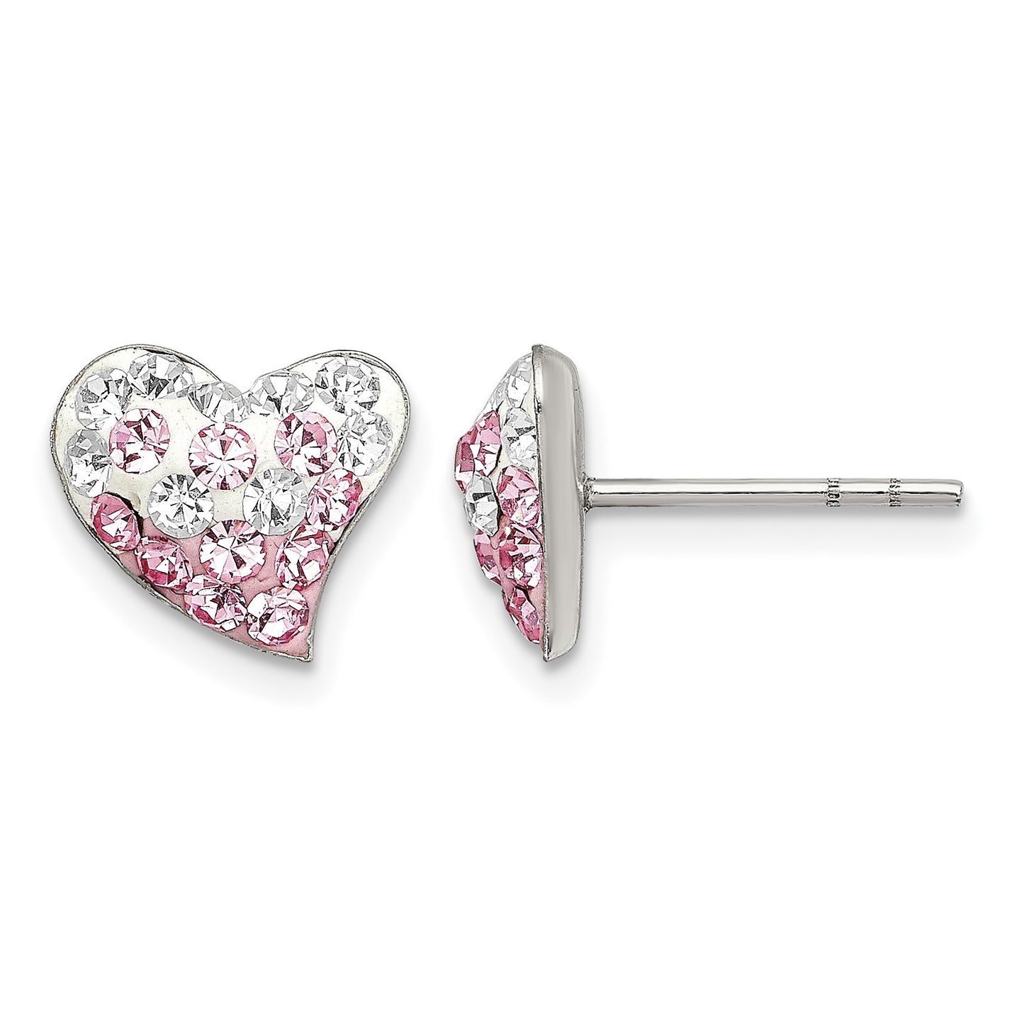 Sterling Silver Rhod-pltd Pink/White Preciosa Crystal Heart Post Earrings