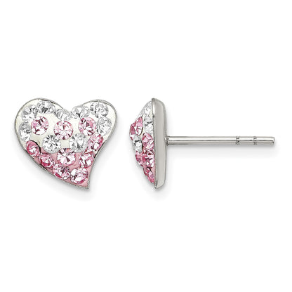 Sterling Silver Rhod-pltd Pink/White Preciosa Crystal Heart Post Earrings