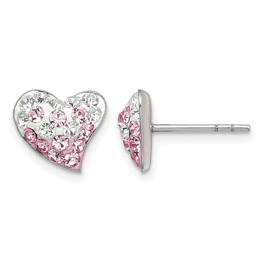 Sterling Silver Rhod-pltd Pink/White Preciosa Crystal Heart Post Earrings